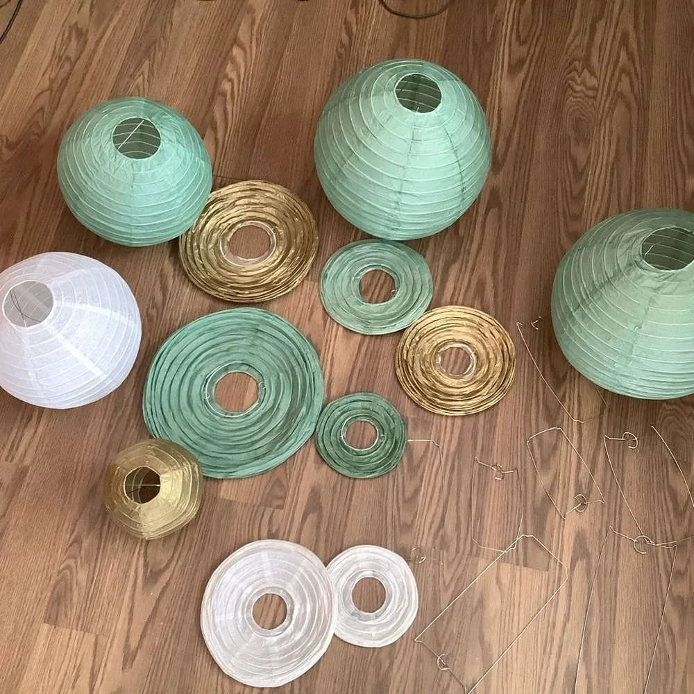 12PCS Green, Gold, White Paper Lanterns for Weddings & Parties 12”, 10”, 4”